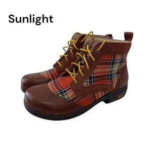 Alegria Kylie Womens Leather & Plaid Lace-Up Ankle Boots SZ 38 Brown/Multicolor